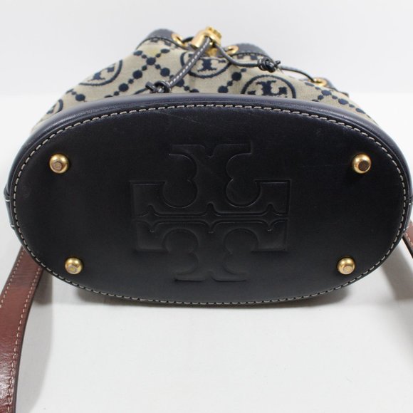 Tory Burch T Monogram Jacquard Bucket Bag - Navy Blue - Picture 9 of 10
